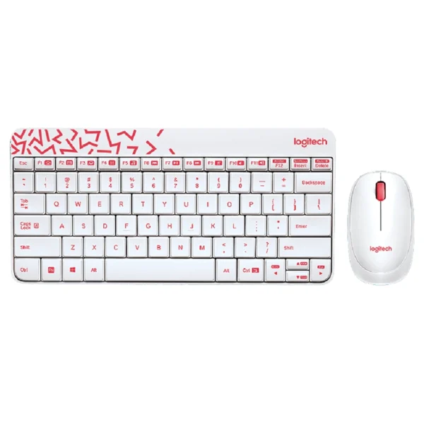 Logitech MK240 Nano Wireless Keyboard and Mouse Combo (White and Red)
