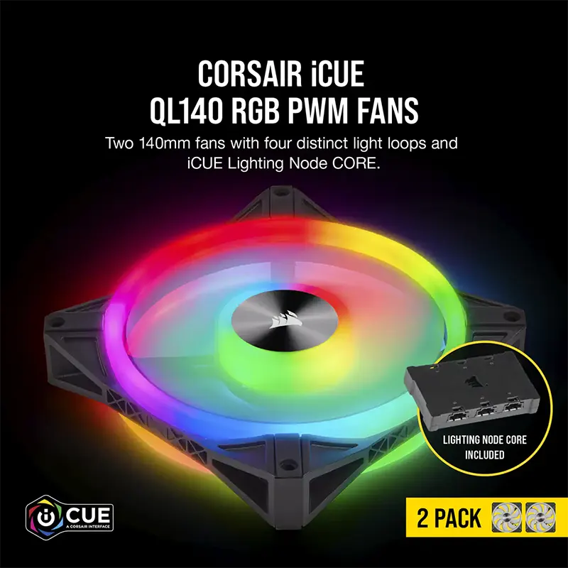 Corsair iCue QL140 RGB 140mm Dual Fan Kit with Lighting Node CORE - Image 2