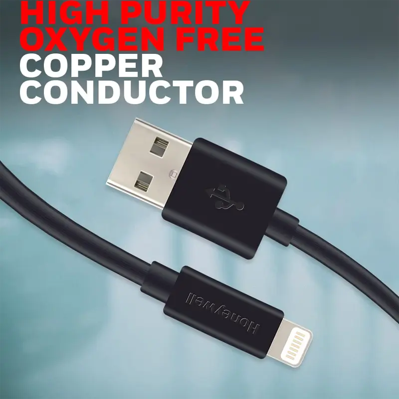 Honeywell USB to Lightning Charge and Sync Cable (Non-Braided, Black) - Image 3