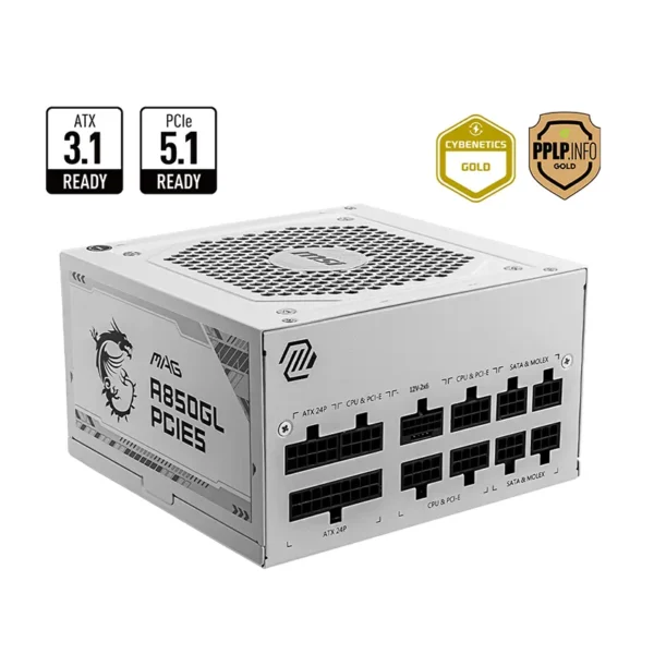 MSI MAG A850GL PCIE5 White ATX 3.1 Gold Power Supply