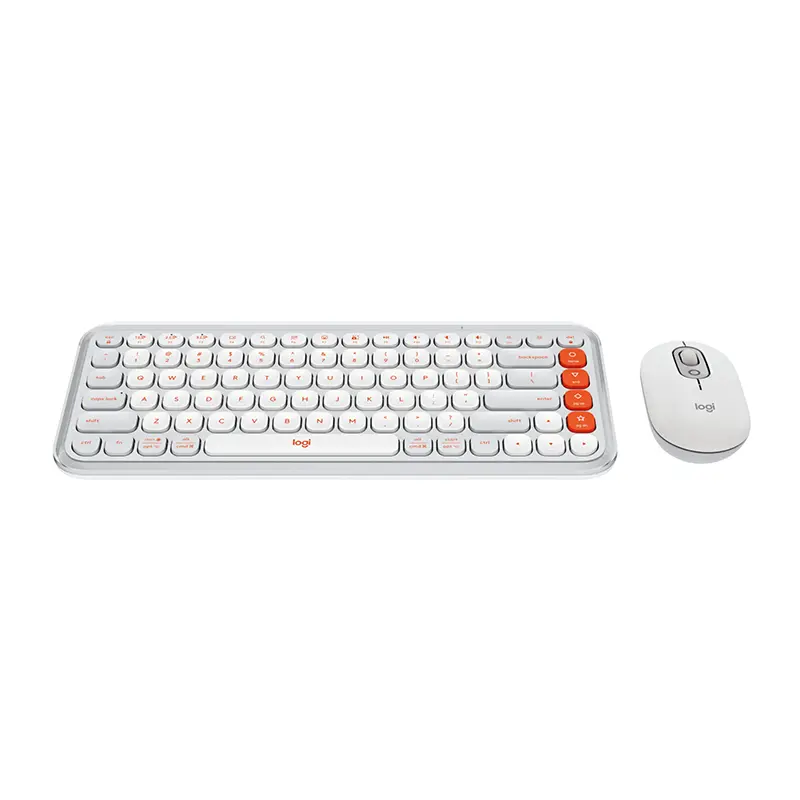 Logitech POP Icon Keyboard and Mouse Combo (Off White and Orange) - Image 2